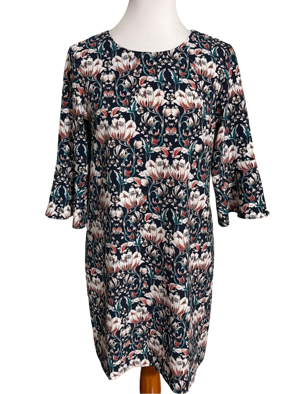 Banana Republic Navy Teal Cream Floral Midi Dress